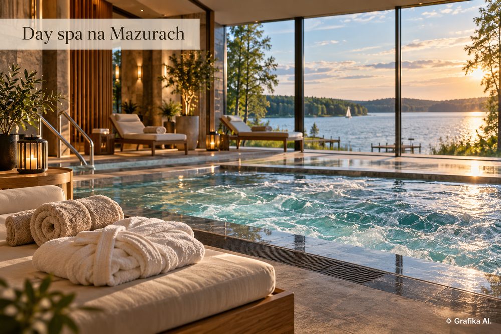 Strefa day spa z jacuzzi i widokiem na mazurskie jezioro