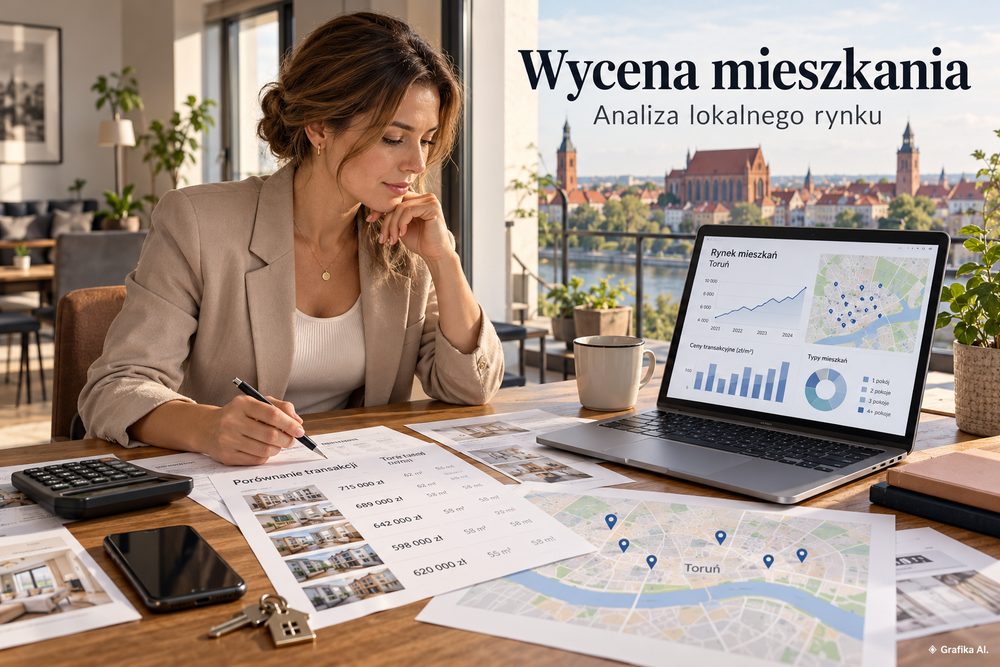 Analiza lokalnego rynku przy wycenie mieszkania – grafika AI